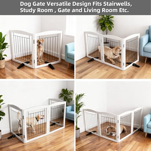 Freestanding Dog Fence Indoor (White / 【2 Panels】40''w x 24''h)
