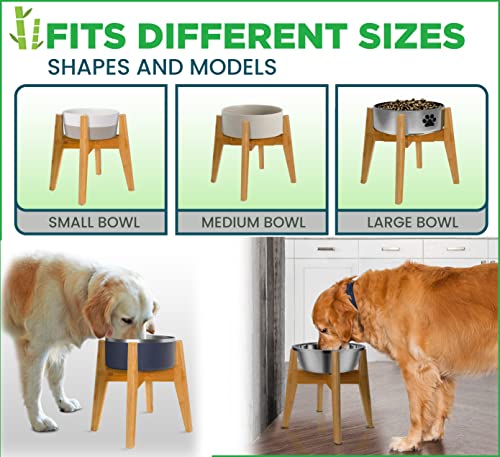 Dog Bowl Stand for Mid (Height: 12" / Width: Adj. 7"-10" / Bamboo-BM)