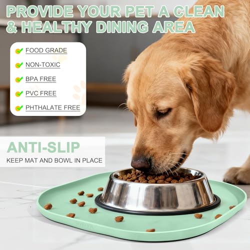 Waterproof Silicone Pet Food Mat with Raised Edge for Dog & Cat (Mint Green / 12"L x 12"W)