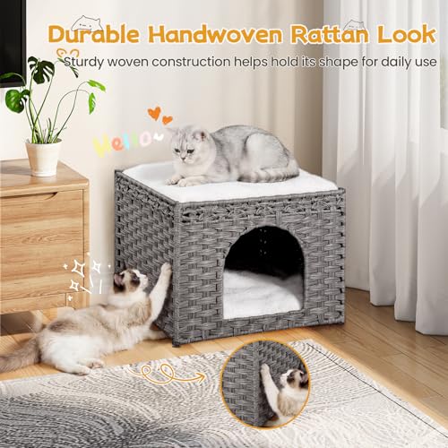 Handwoven Rattan Cat House (Grey)