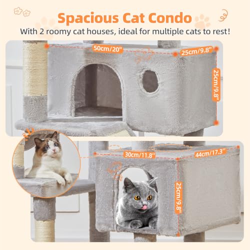Cat Tree 71 in Extra Large Cat Tower for Inddor Cats (Light Gray / 71 Inches)