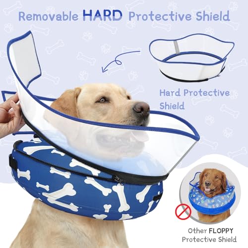 Raised Inflatable Dog Cone Collar to Stop Licking (T Bone Navy / M(Neck 9"-12.5"))