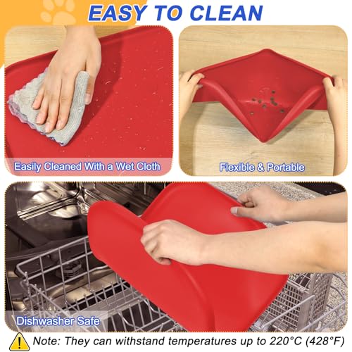 Waterproof Silicone Pet Food Mat with Raised Edge for Dog & Cat (Red / 19"L x 12"W)