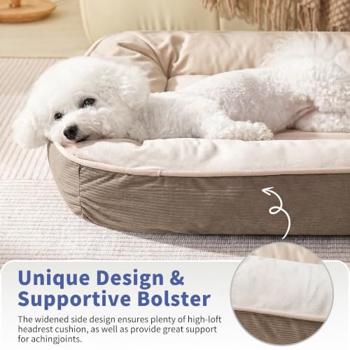 FAIRYPET Deluxe Plush Dog Beds for Medium to Large Dogs (Light brown)
