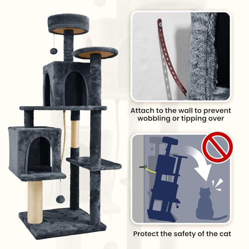 58.5inch Large Cat Tree Tower Condo for Indoor Cats (58.5in / Black Grey)