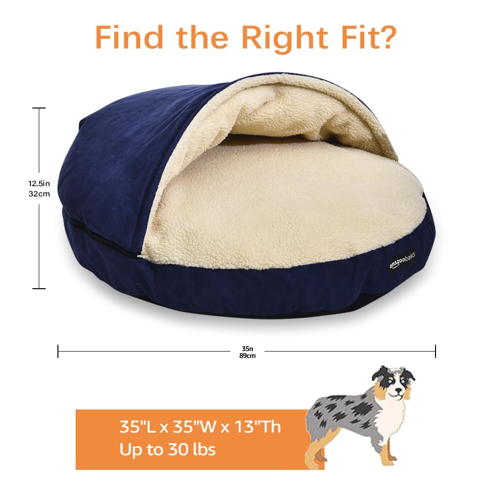 AmazonBasics Pet Cave Bed for Dogs and Cats (Blue / Large (Pack of 1))