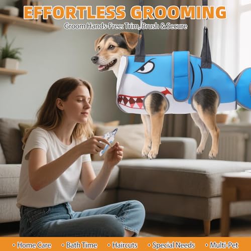 Dog Grooming Hammock for Small Dogs Cats (Small / Blue Shark)