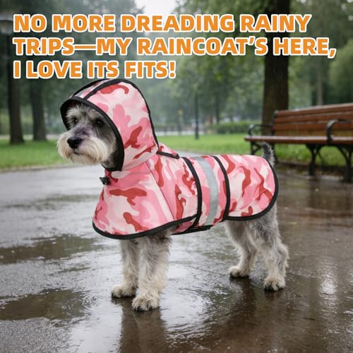 Dog Raincoat Hooded Slicker Poncho with Leash Hole (S:10-15lbs / Pink Camo)