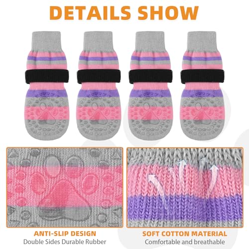 Anti Slip Dog Socks to Prevent Licking Paws and Slipping (PINK / Small/Medium)