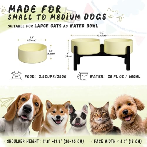 Ceramic Elevated Dog Bowl Set (Yellow / 3.5 Cups)