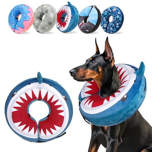 Dog Cone Alternative After Surgery for Large Medium Small Dogs (Blue Shark / XL(Neck 18"-21"))