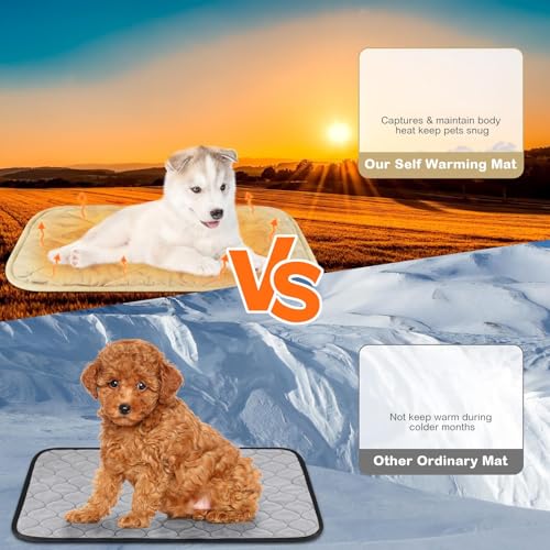 2 Pack Self Heating Cat Mat Self Warming Pet Pads Washable Kennel Mat Dog Crate Pad Reflects Body Heat Non Skid Cat Thermal Pads for Puppy Indoor Outdoor (16 x 20 inches / Beige)