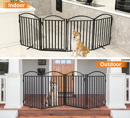 Metal Freestanding Dog Gates (Black / 96''W × 32''H)