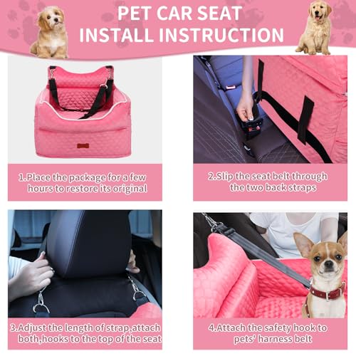 Dog Car Seat for Small Dogs Up to 25 lbs with 6 (Pink)