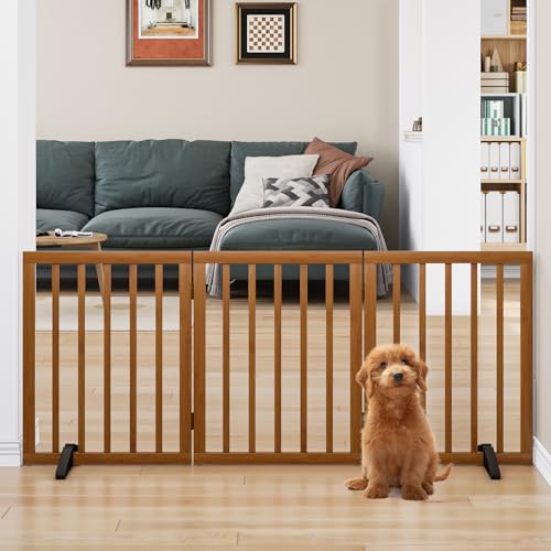 Freestanding Pet Gate Foldable Dog Gate (Walnut / 3 Panel - 55 inches Wide)