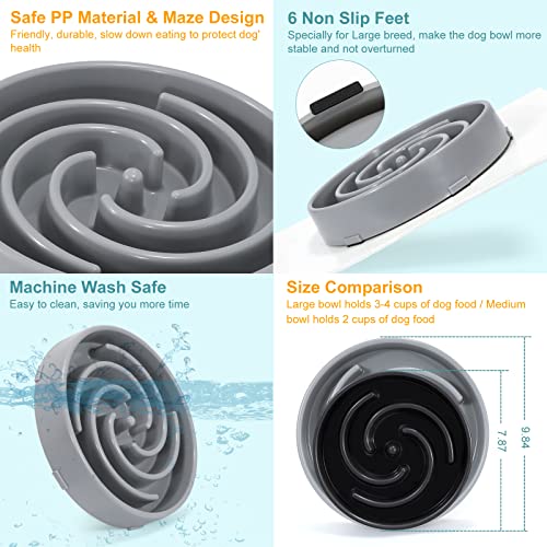 Slow Feeder Large Dog Bowls for Large Medium Dog Non Slip Maze Puzzle Bowl Pet Slower Food Feeding Dishes Interactive Bloat Stop Dog Bowl Preventing Choking Healthy Dog Bowl (Large / E-light gray)