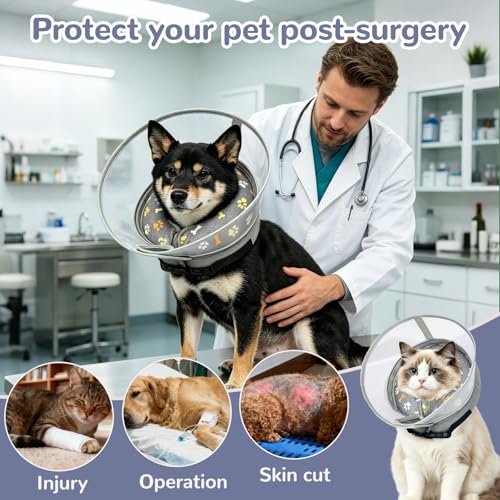 Inflatable Dog Cone Collar with Anti (Paw / S(Neck:4-6.5''))