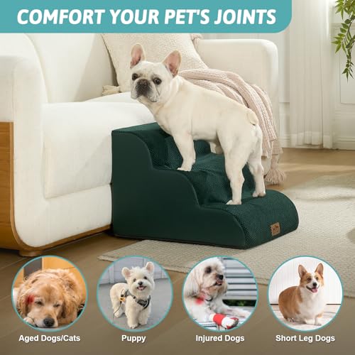 Wide Dog Stairs for Small Dog 15.7" H (Dark Green / Wide:17.7"x22.4"x15.7")
