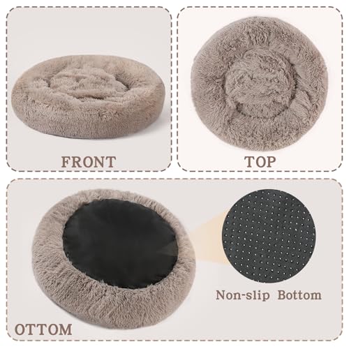 Calming Donut Dog Bed (BeigeBrown / Small 19.7''x19.7''x7'')