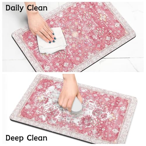 Pet Food Mats for Floor (Pink / 30"l X 17"w)