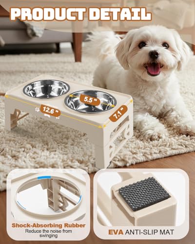 Elevated Dog Bowls for Small Dogs and Cats (for Small Dogs and Cats 2 Basic Bowls / Beige)