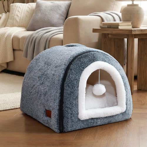 Cat Bed for Indoor Cats (Dark Grey / L:(17.5"×16.8"×15.8"))