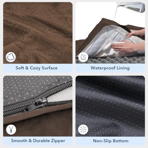 Washable Dog Bed Orthopedic Waterproof for Medium Sized Dogs (Coffee / 33.0"L x 25.0"W x 6.5"Th)