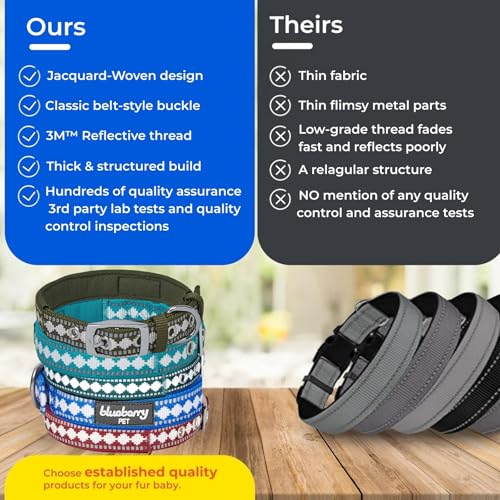 Reflective Jacquard Dog Collar with Neoprene Padding & Metal Buckle (Small / Metal Buckle-Peacock)