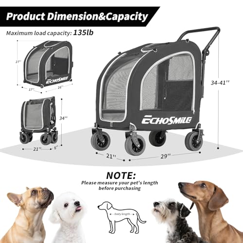 4 Wheel Pet Stroller for Dogs & Cats (Black)