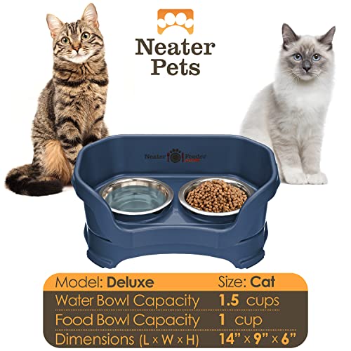 Neater Feeder Deluxe Mess Proof Cat Bowls Elevated (Cat with Standard Bowl / Dark Blue)