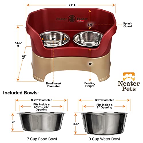Neater Feeder Deluxe Mess Proof Dog Bowls Elevated for Large Dogs Over 40 lbs (Large with Standard Bowl / Cranberry)