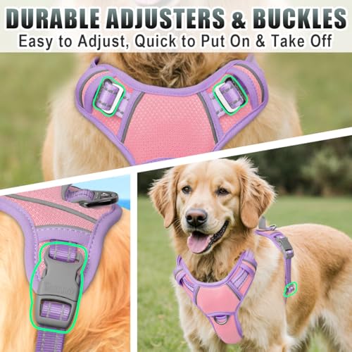 Dog Harness for Large Dogs No Pull Dog Vest ID Tag Pocket (Baby Pink & Violet Purple / Large)