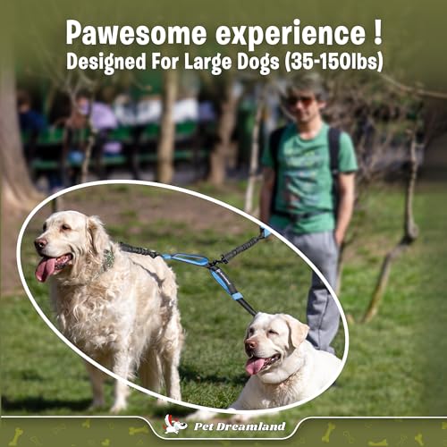 Exquisite Leash Coupler for Two Large Dogs with Tangle (Grey & Blue)