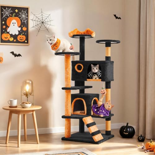 54in Gothic Cat Tree (Black/Pumpkin Orange / 54in)