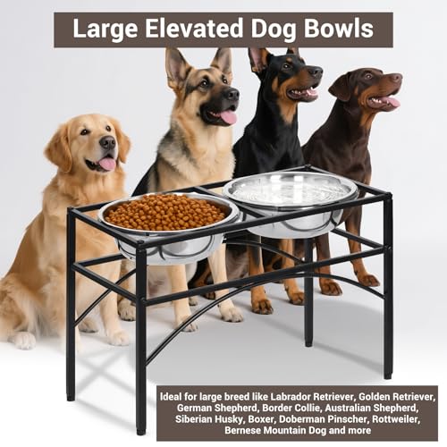 Elevated Dog Bowls Raised Pet Feeder Cat Food Water Diner Stand Set (L/13.8" Height)