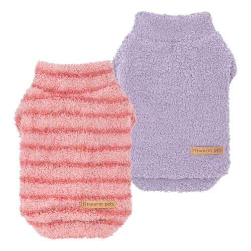 2 Pack Striped Fleece Dog Sweater (Small / Pink-Lavender)