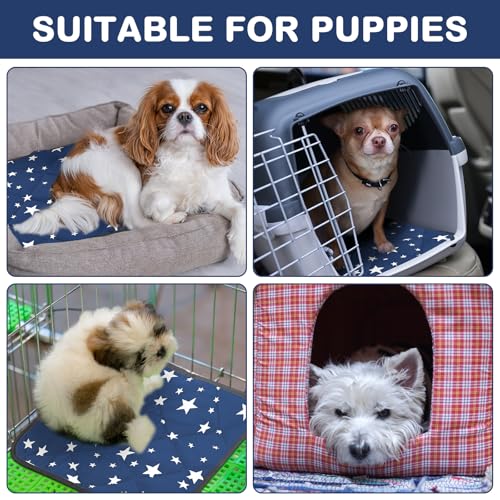 4 Pack Self Warming Cat Bed Self Heating Cat Mat Star Pattern Soft Dog Crate Pad Thermal Pet Mat Anti Slip Kennel Dog Washable Warming Bed for Outdoor Indoor (18 x 18 Inch / Blue)