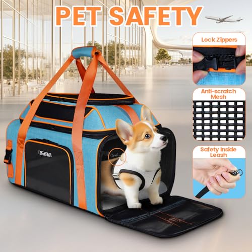 Top and Side Expandable Pet Carrier Airline Approved (Blue with Side Expandable)