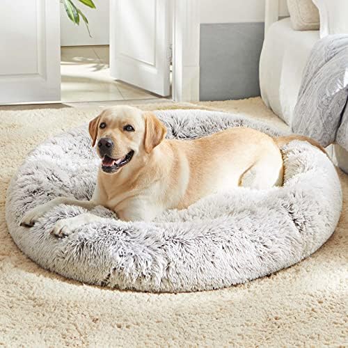 Western Home Calming Donut Large Dog Bed Pet Bed (White Khaki / 36.0"l x 36.0"w x 8.0"th)