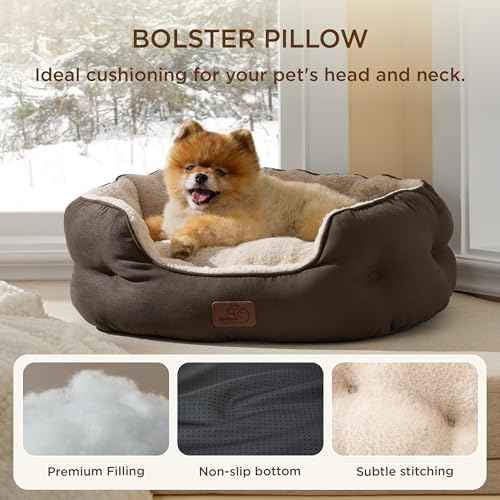 Small Dog Bed Washable (25"L x 21"W x 8"Th / Brown-warming)