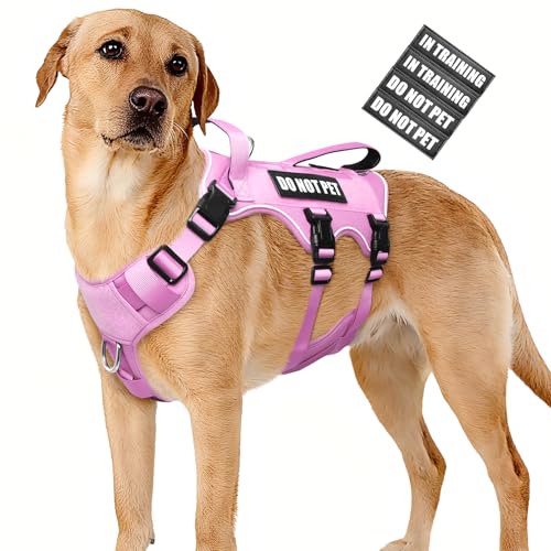 Escape Proof Dog Harness with Double Handle+4 Removable Patches (X-Large / Pink)
