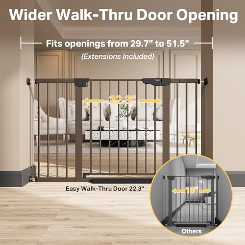 29.7 51.5 in Extra Wide Baby Gate for Stairs (Brown / 29.7-51.5"W x 30.5"H)