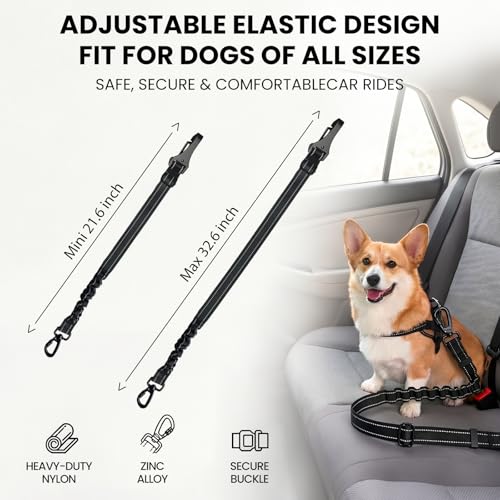 Dog Seat Belt for Car (Black / 21.6"-32")