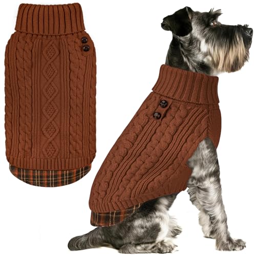 Dog Sweater for Small Dogs Turtleneck Thick Knit Pullover (Medium (7-13lbs) / 9# Brown)