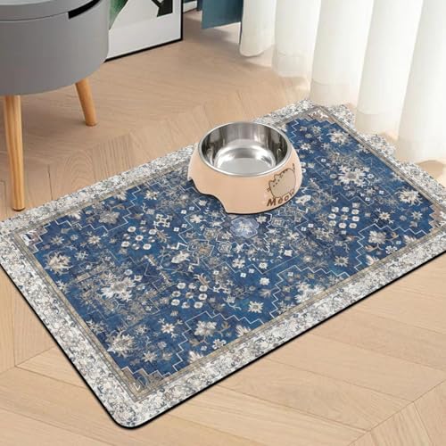 Pet Food Mats for Floor (Navy / 32"l X 24"w)