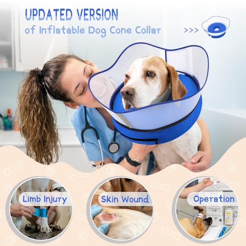 Raised Inflatable Dog Cone Collar to Stop Licking (Solid Blue / L(Neck 12"-16"))