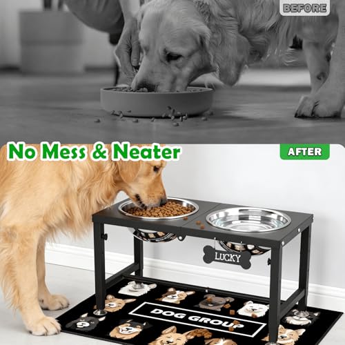 Elevated Dog Bowls with Mat for Large & Extra Large Dogs (Black-3L)