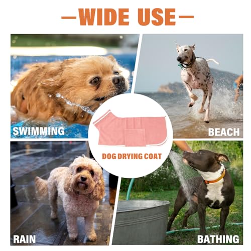 Dog Bathrobe Towel Dog Drying Coat Microfiber Absorbent Fast Drying Robes (Pink / Medium)