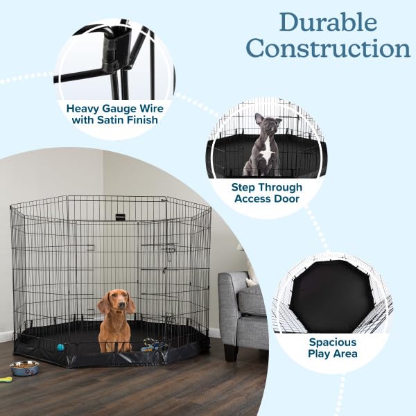 Dog Playpen Foldable Metal Exercise Puppy Play Pen with Eight 24x42in Extra (24" x 42")