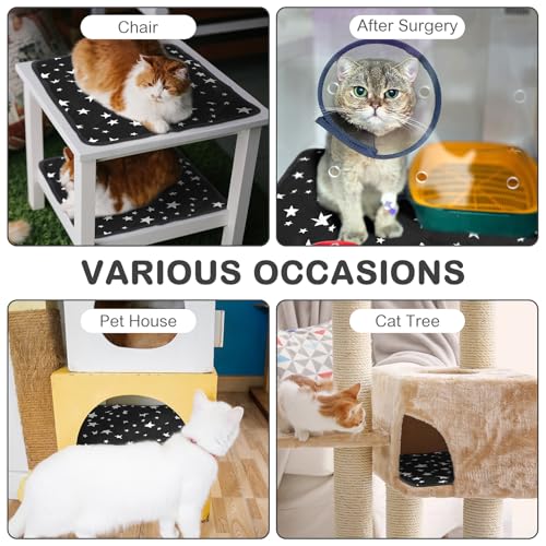 4 Pack Self Warming Cat Bed Self Heating Cat Mat Star Pattern Soft Dog Crate Pad Thermal Pet Mat Anti Slip Kennel Dog Washable Warming Bed for Outdoor Indoor (18 x 18 Inch / Black)
